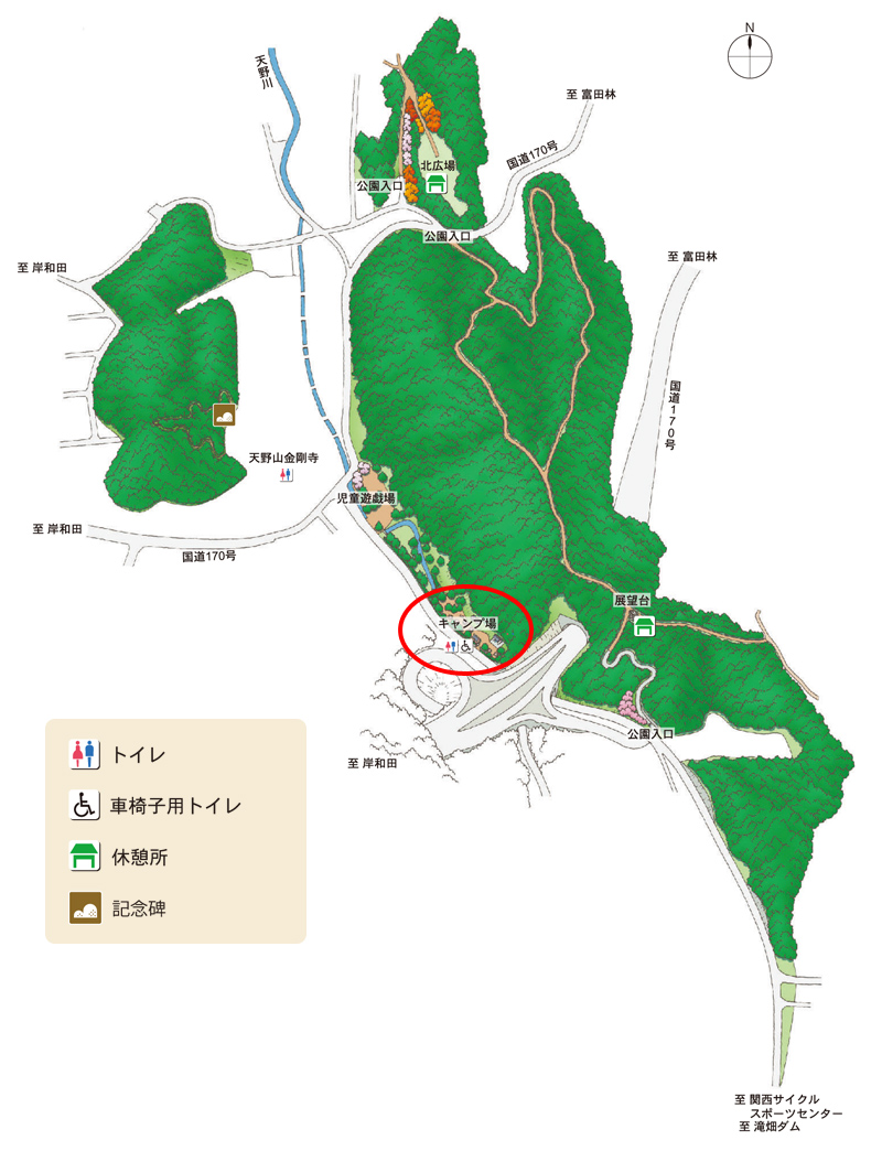 天野山キャンプ場付近の地図