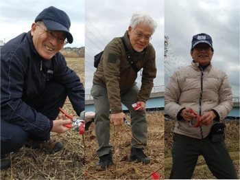 「石川自然クラブ」石川の希少種を守る！自然ボランティア ：カヤネズミ保護草地のクズ根マーキング