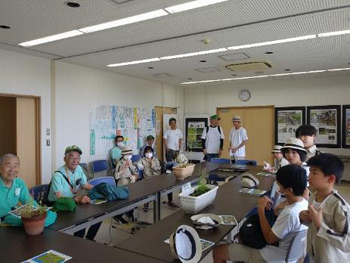 会議室にてミゾコウジュの観察と説明