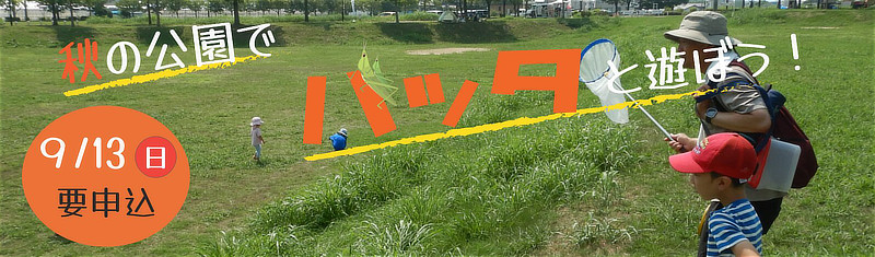 秋の公園でバッタと遊ぼう!バナー