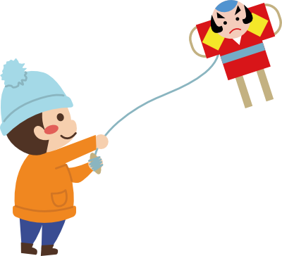凧揚げする子どものイラスト