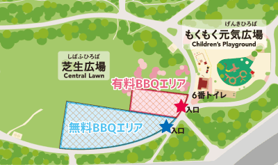 久宝寺緑地バーベキューエリアマップ画像　有料BBQエリアと無料BBQエリア