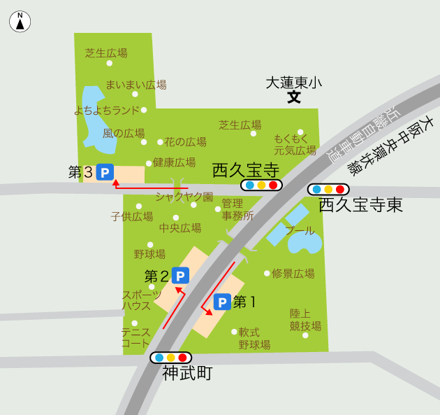 久宝寺緑地へのアクセスマップ拡大図