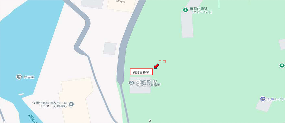 仮設事務所の場所を示す地図（事務所の隣）