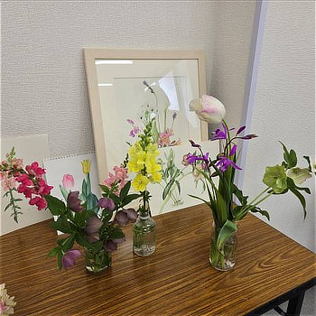 アートにする花達（ネモフィラ、キンギョソウ、チューリップ、クリスマスローズ、シロヤマブキ、ヤエザクラ）